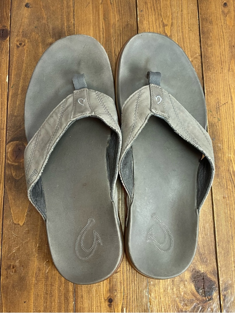 OLUKAI Pikoi gray leather sandals men’s size 13